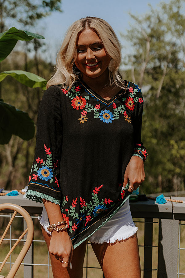 Hear The Waves Embroidered Shift Top In Black Image - 4