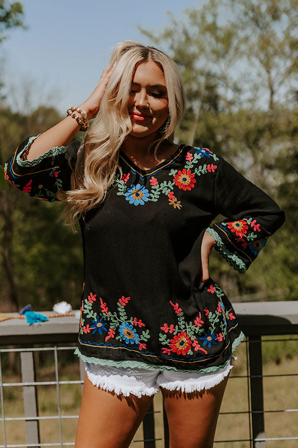 Hear The Waves Embroidered Shift Top In Black Image - 1