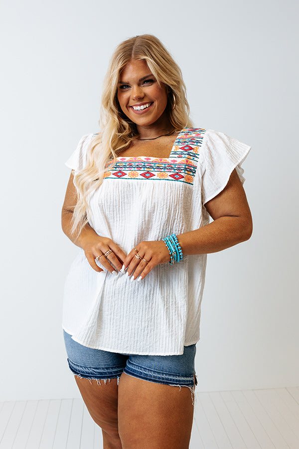 Can't Control Love Embroidered Shift Top In White Curves Image - 1