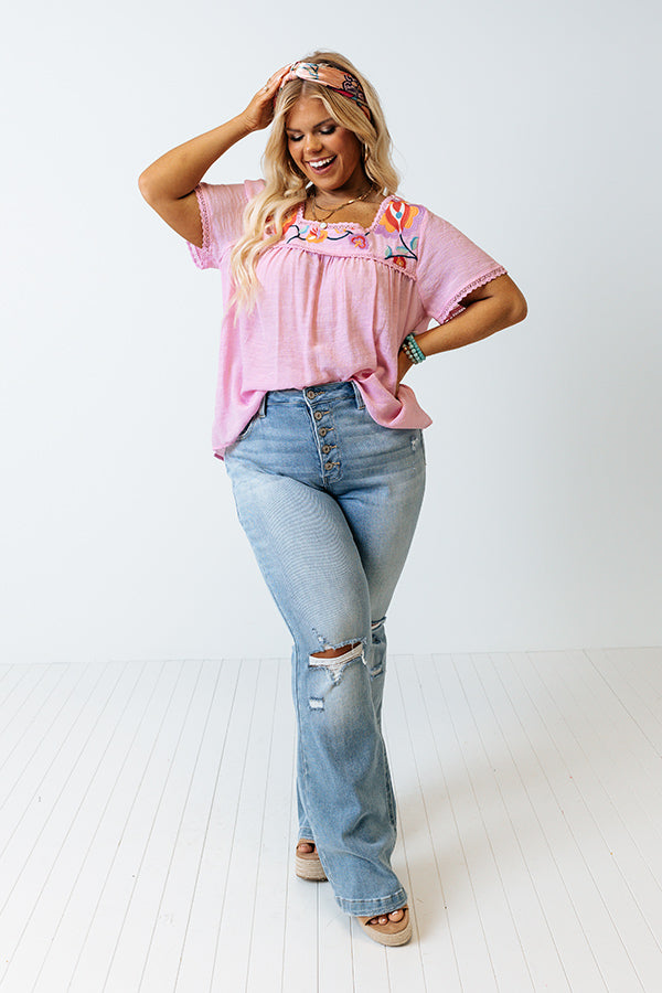 Never Scripted Embroidered Shift Top In Pink Curves Image - 3