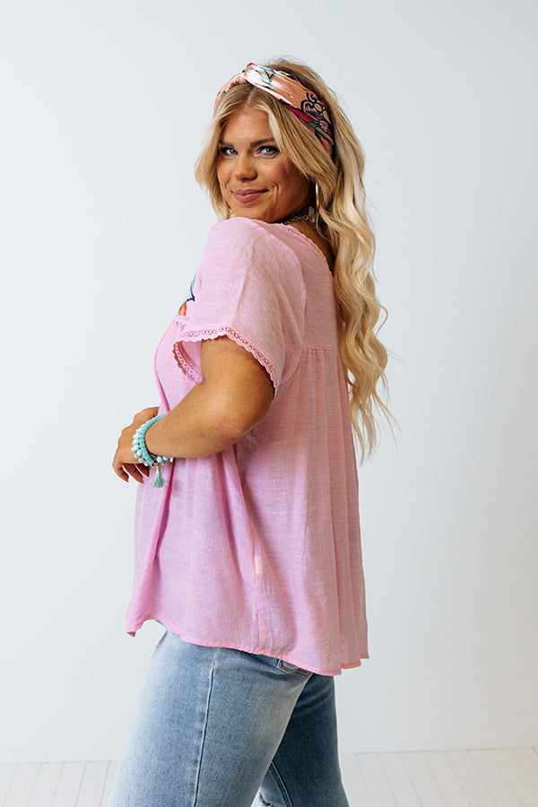 Never Scripted Embroidered Shift Top In Pink Curves Image - 4