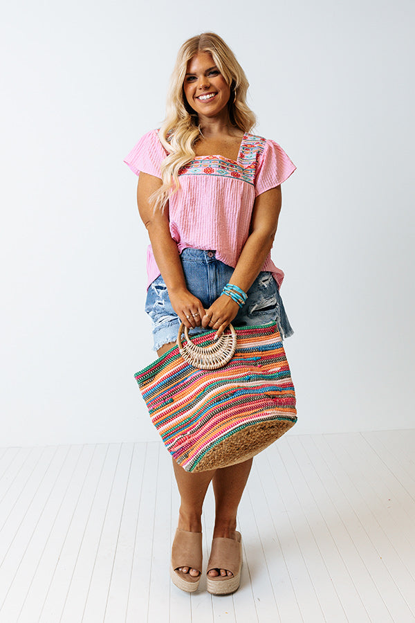 Can't Control Love Embroidered Shift Top In Pink Curves Image - 4