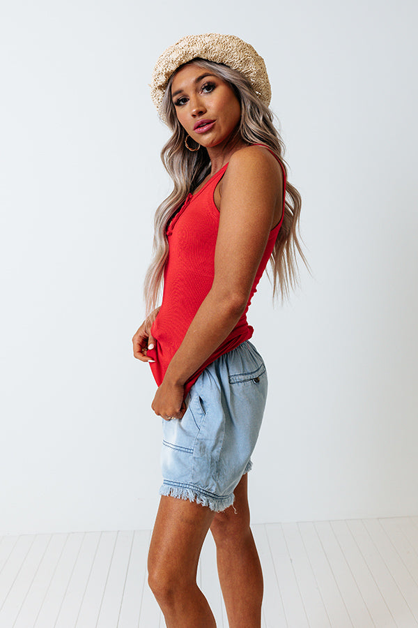 Check Her Stories Ribbed Tank In Red Image - 2