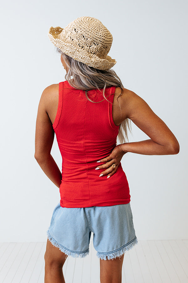 Check Her Stories Ribbed Tank In Red Image - 4