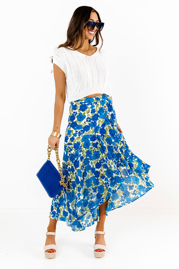 Only Sunshine Floral Skirt In Royal Blue
