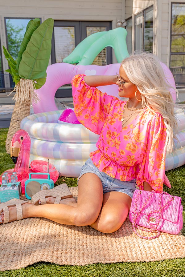 Cute Casa Floral Top In Neon Pink Image - 1