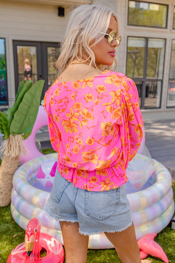 Cute Casa Floral Top In Neon Pink Image - 4
