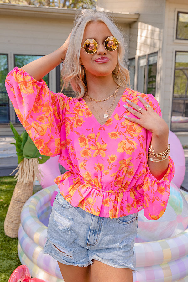 Cute Casa Floral Top In Neon Pink Image - 2