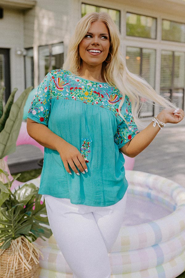 SanFran Sunshine Embroidered Top In Turquoise Curves Image - 3