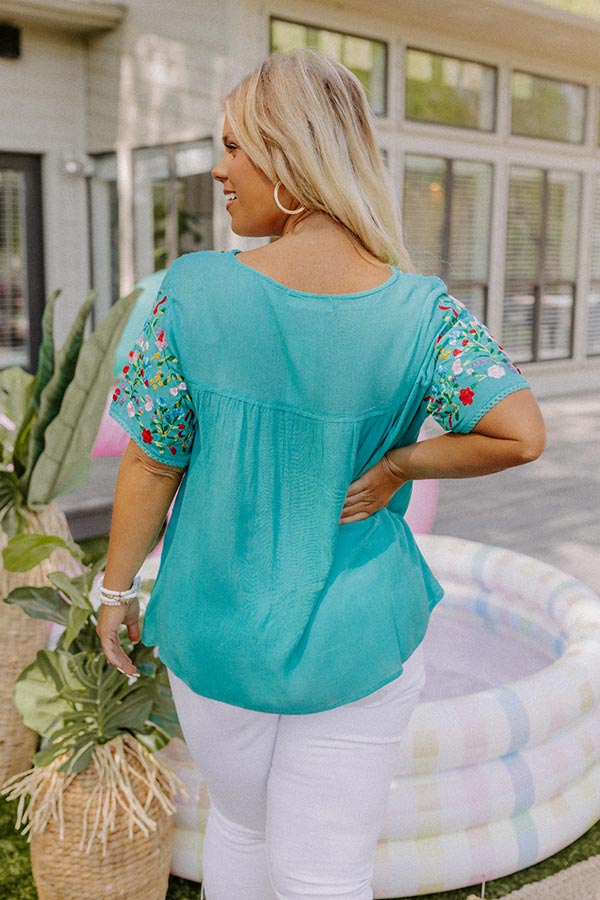 SanFran Sunshine Embroidered Top In Turquoise Curves Image - 5