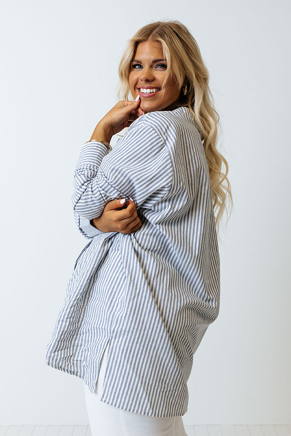 Wonderful Waves Front Tie Top In Blue Curves Image - 4