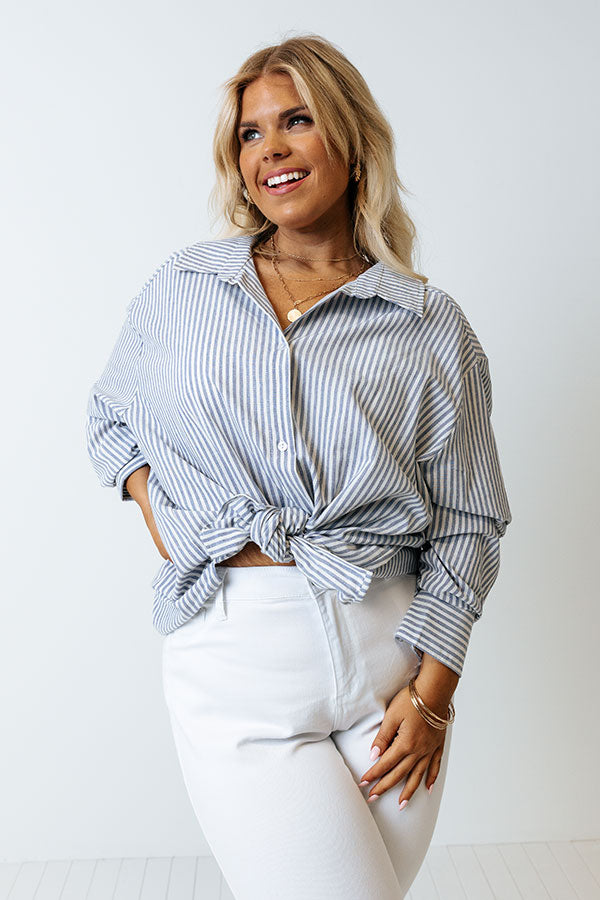 Wonderful Waves Front Tie Top In Blue Curves Image - 3