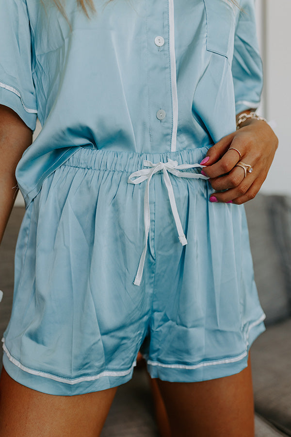 Kick Back Satin Shorts In Aqua Image - 2