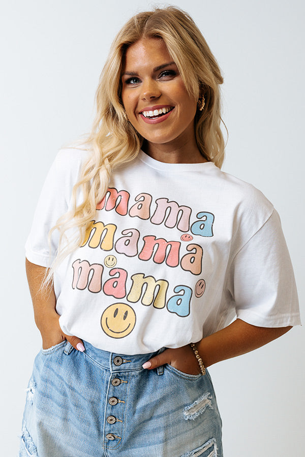 Smiley Mama Graphic Tee In White Curves Image - 1
