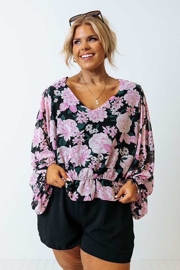 Cute Casa Floral Top In Black Curves Image - 2