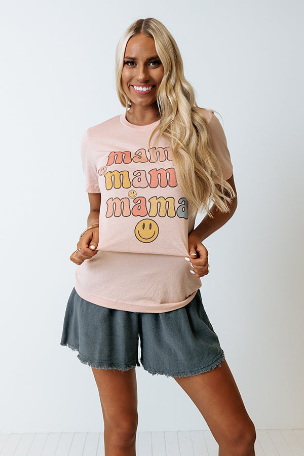 Smiley Mama Graphic Tee In Peach