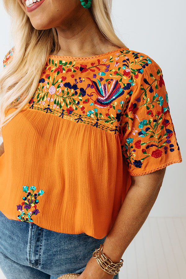 SanFran Sunshine Embroidered Top In Orange Curves Image - 4