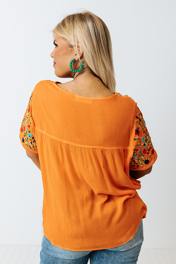 SanFran Sunshine Embroidered Top In Orange Curves Image - 5