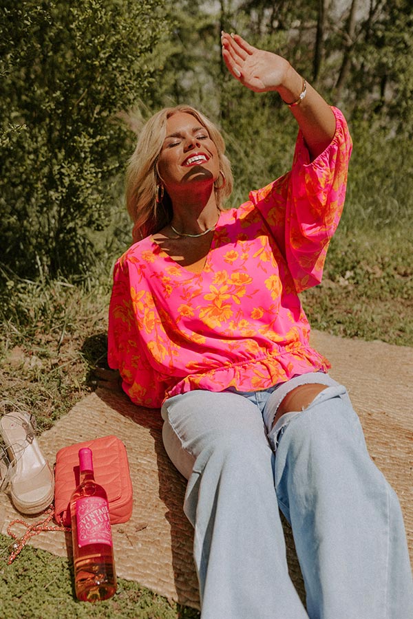 Cute Casa Floral Top In Neon Pink Curves Image - 1