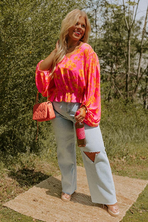 Cute Casa Floral Top In Neon Pink Curves Image - 2