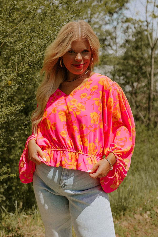 Cute Casa Floral Top In Neon Pink Curves Image - 5