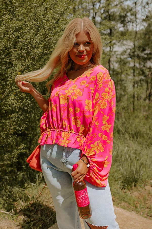 Cute Casa Floral Top In Neon Pink Curves Image - 3