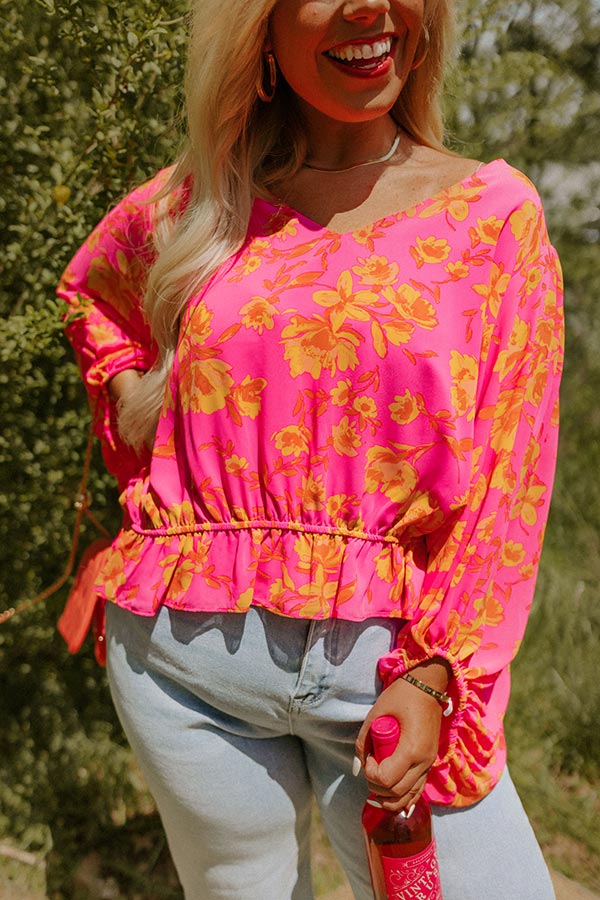 Cute Casa Floral Top In Neon Pink Curves Image - 4