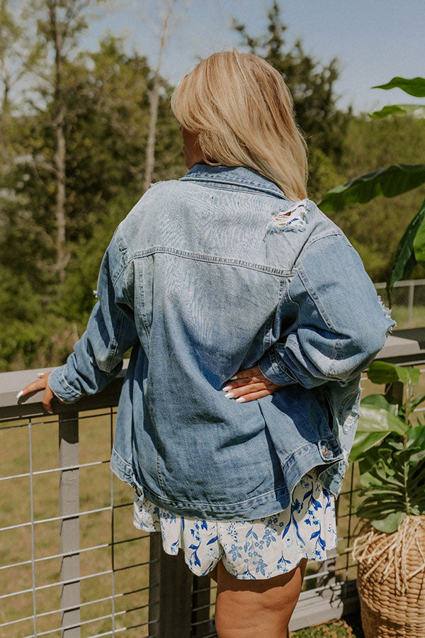 Risen South Town Distressed Denim Jacket in Medium Wash Curves Image - 4