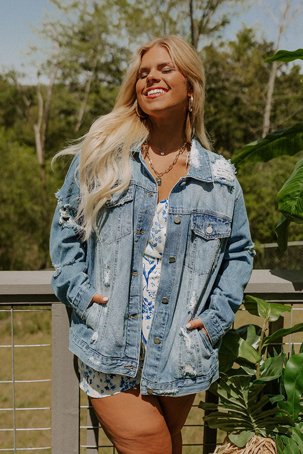 Risen South Town Distressed Denim Jacket in Medium Wash Curves Image - 3