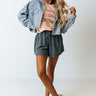 Iced Coffee Crush High Waist Linen-Blend Shorts In Slate Image - 1