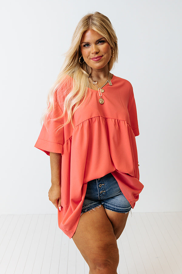 Downtown Brooklyn Babydoll Top In Coral Curves Image - 4
