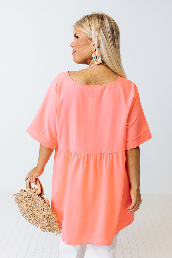 Downtown Brooklyn Babydoll Top In Neon Coral Curves Image - 5