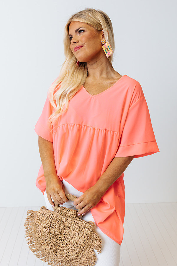Downtown Brooklyn Babydoll Top In Neon Coral Curves Image - 2