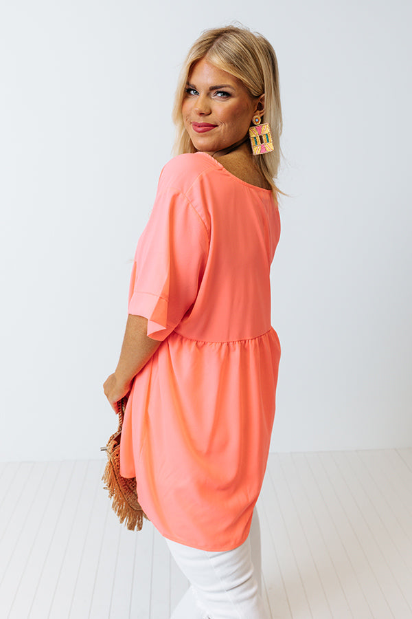 Downtown Brooklyn Babydoll Top In Neon Coral Curves Image - 3