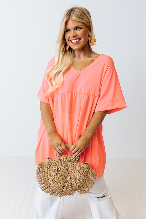 Downtown Brooklyn Babydoll Top In Neon Coral Curves Image - 1