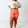 Daily Basis Biker Shorts In Neon Coral Curves Image - 1