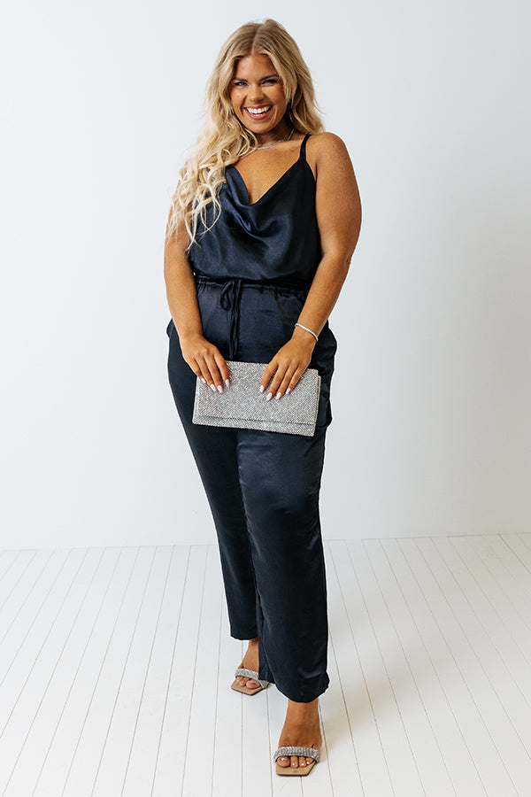 Go To Glam Satin Top In Navy Curves Image - 2