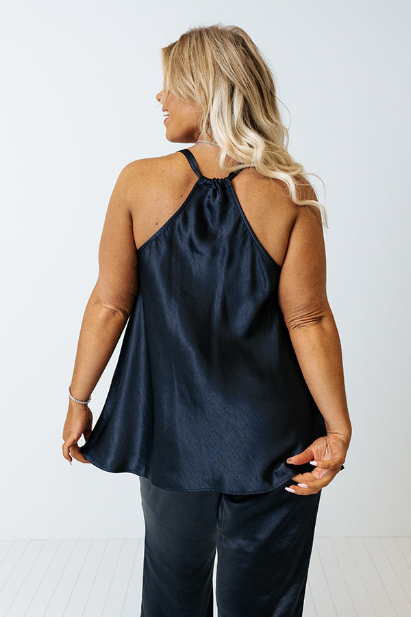 Go To Glam Satin Top In Navy Curves Image - 5