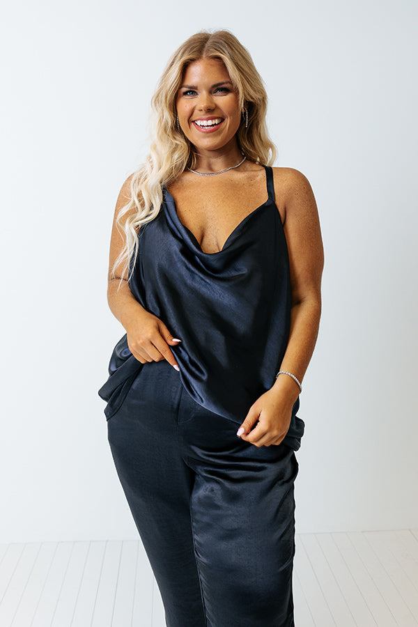 Go To Glam Satin Top In Navy Curves Image - 1
