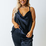 Go To Glam Satin Top In Navy Curves Image - 1