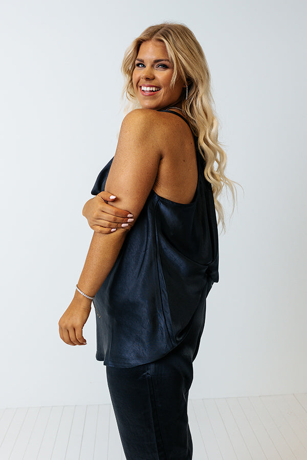 Go To Glam Satin Top In Navy Curves Image - 4