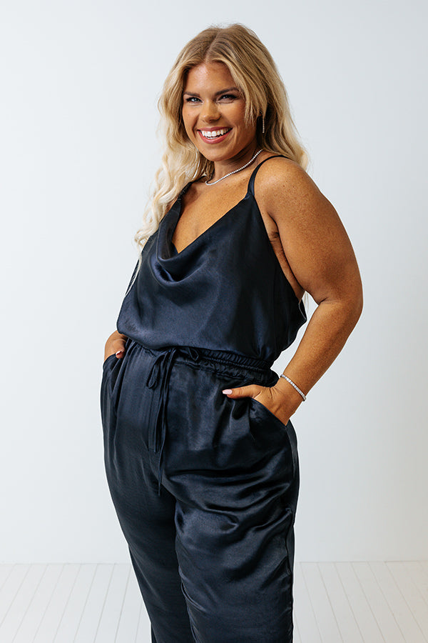 Go To Glam Satin Top In Navy Curves Image - 3