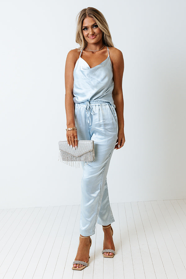 Go To Glam Satin Top In Sky Blue
