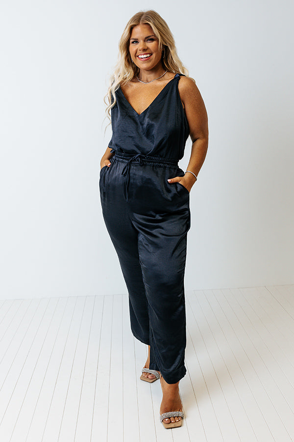 All Eyes On Her Satin Top In Navy Curves Image - 2