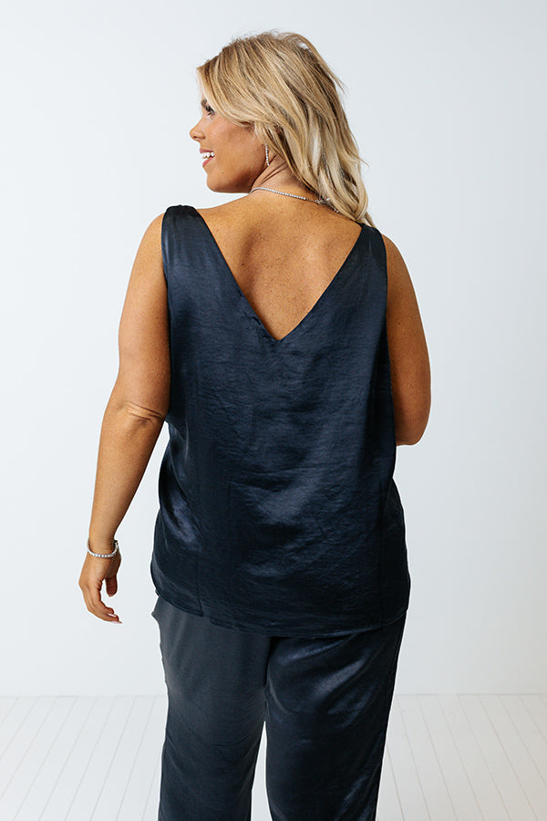 All Eyes On Her Satin Top In Navy Curves Image - 5