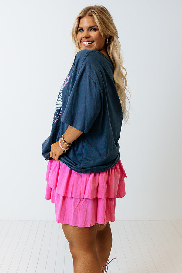 America Graphic Distressed Boyfriend Tee in Navy Curves Image - 5