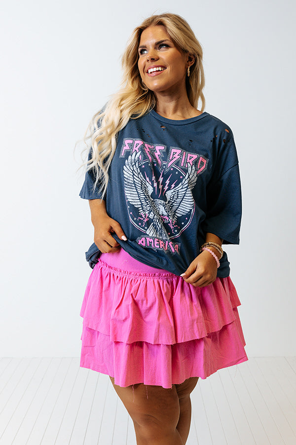 America Graphic Distressed Boyfriend Tee in Navy Curves Image - 3