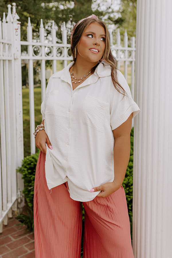 Cooler Waters Button Up Top In Cream Curves Image - 3
