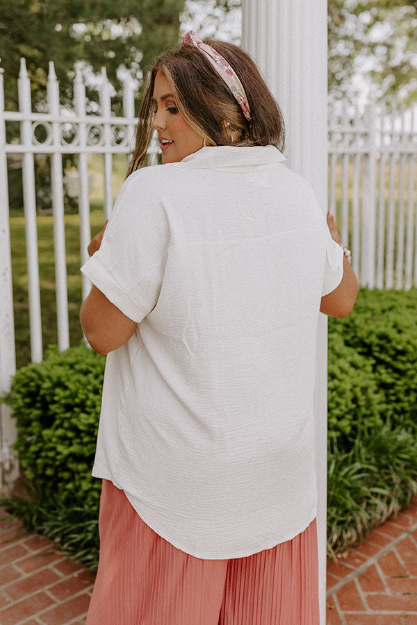 Cooler Waters Button Up Top In Cream Curves Image - 4