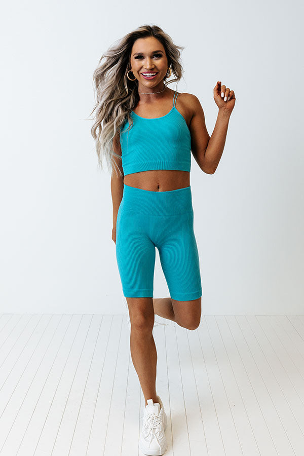 Up At Dawn Ribbed Crop Tank in Turquoise